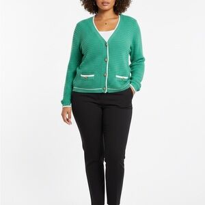 Nicole Miller Knit Sweater Cardigan Plus 3X Emerald Green Preppy Grandmillennial